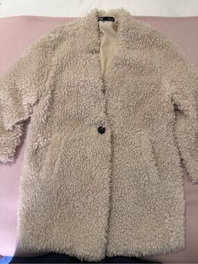 Zara Cream Faux Shearling Teddy Coat